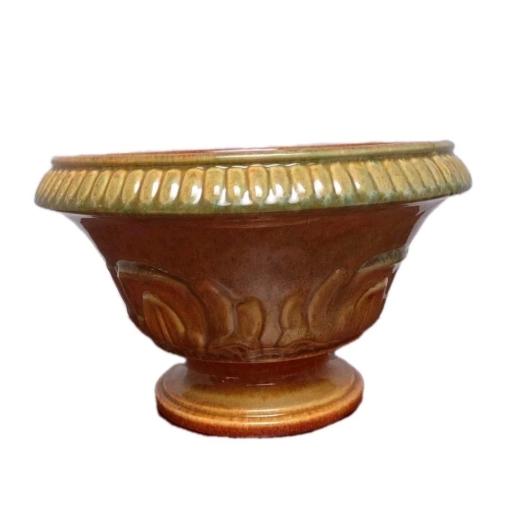 Haegar Vintage Mid Century Pottery Brown Green Glazed Pedestal Planter Vase #230